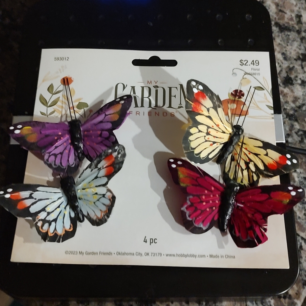 Lot of 4 whimsical Raised Relief Colorful My Garden Friends Butterflies